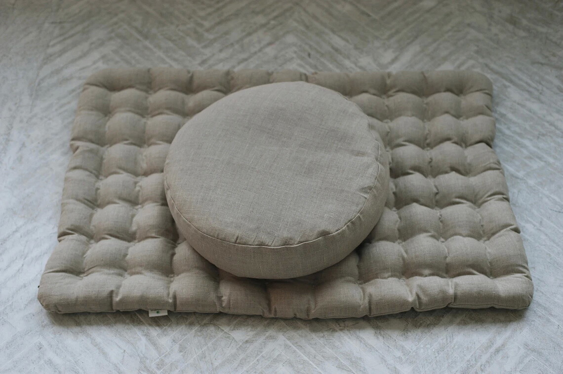 Meditation Set Zafu & Zabuton Buckwheat hulls Meditation pillow cushion Linen
