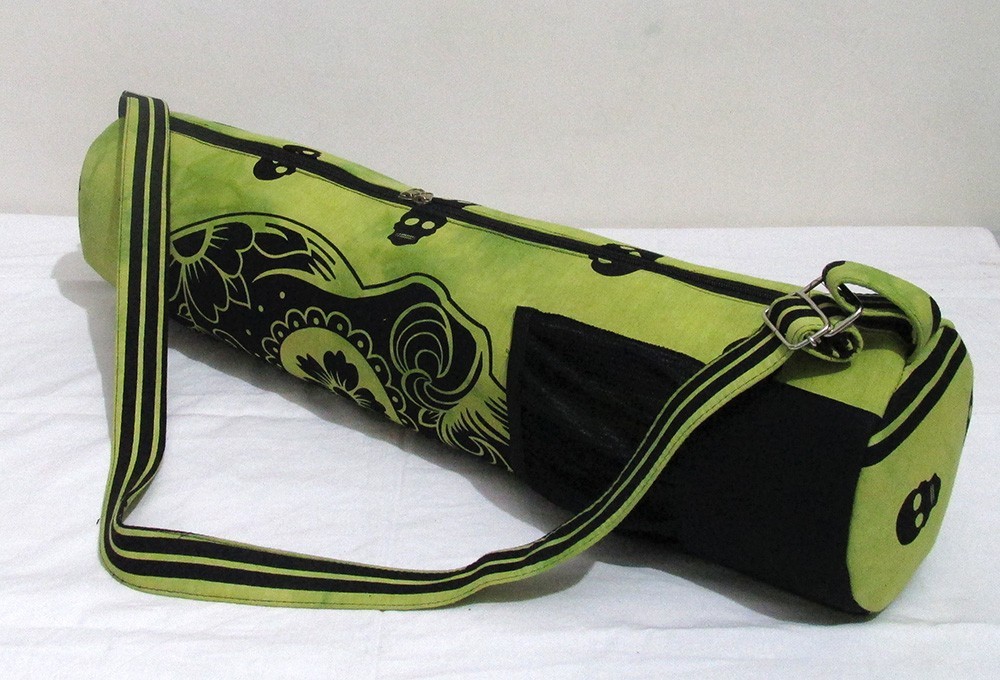 Green Skull Yoga Mat Carrier Bags Hippie Mandala Cotton Bags With Shoulder Strap
