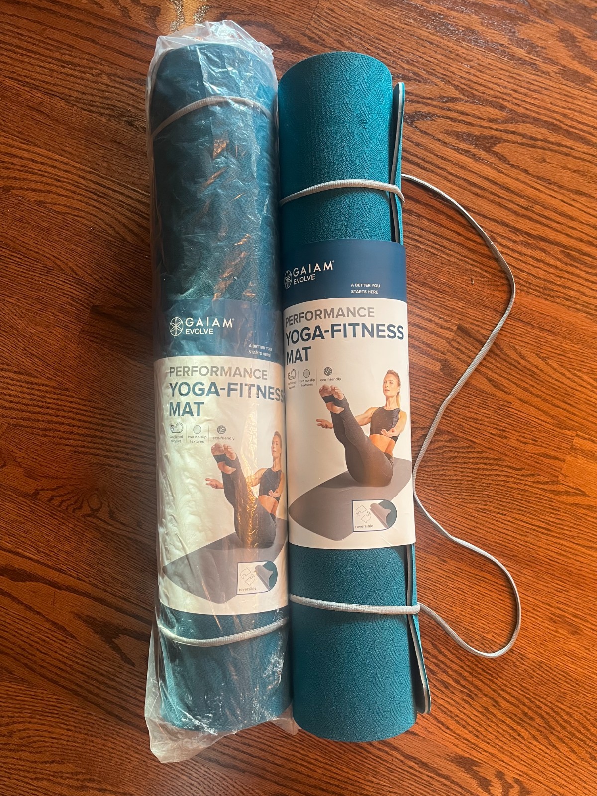 Set of 2 NWT Gaiam Performance Yoga Mats, Teal and Grey, 6 mm thk, 68&Prime; x 23.5&Prime;