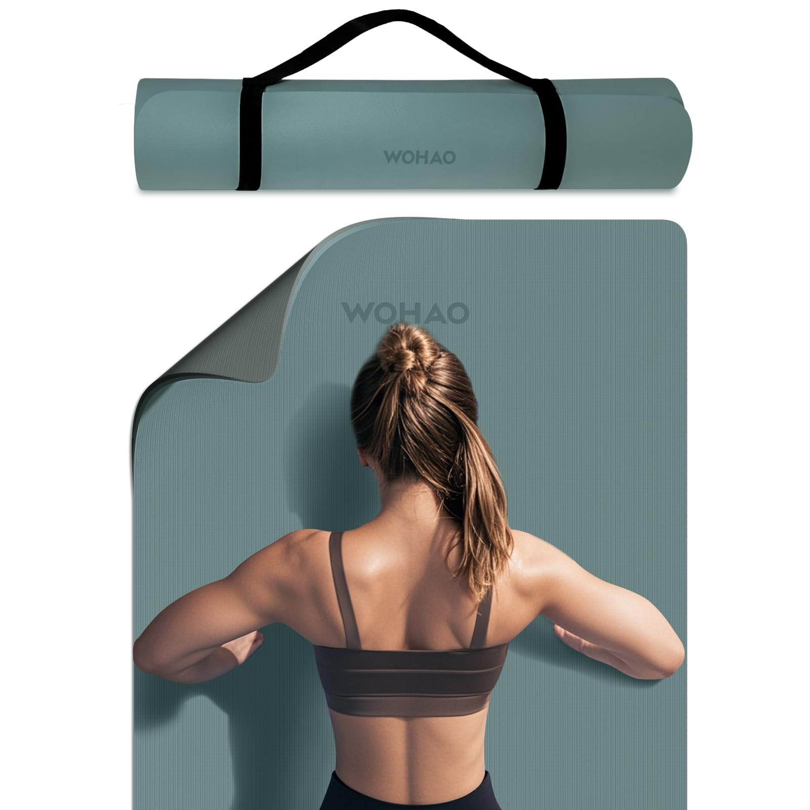 WOHAO Extra Thick 8mm Yoga Mat, 72&Prime;x28&Prime; 183*70*0.8cm, Dark green+Dark grey