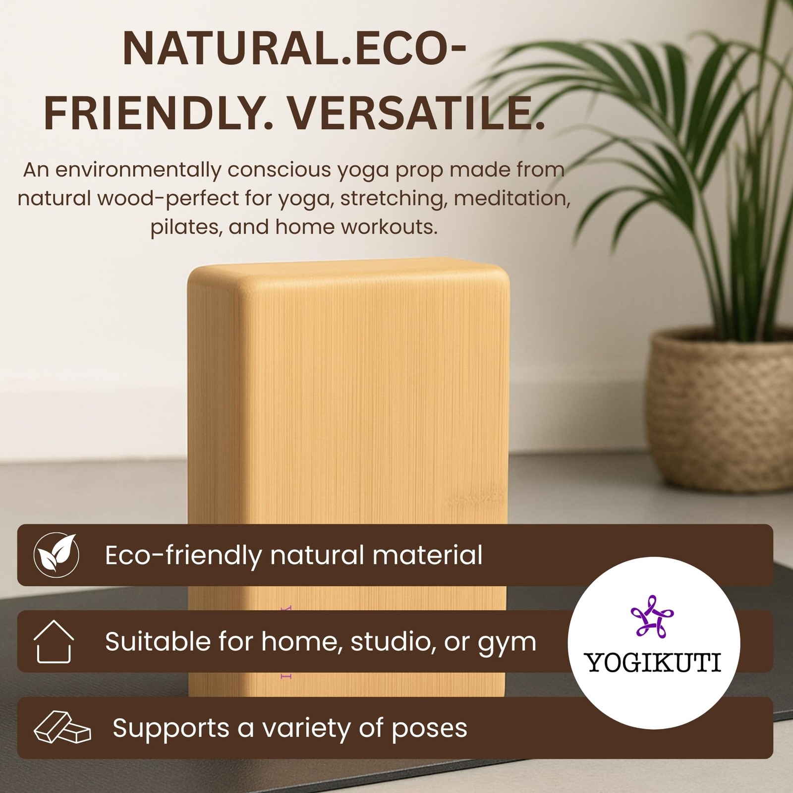 Yogikuti Bamboo Yoga BlockPremium Wooden Support Block for Iyengar Yoga, NonS…