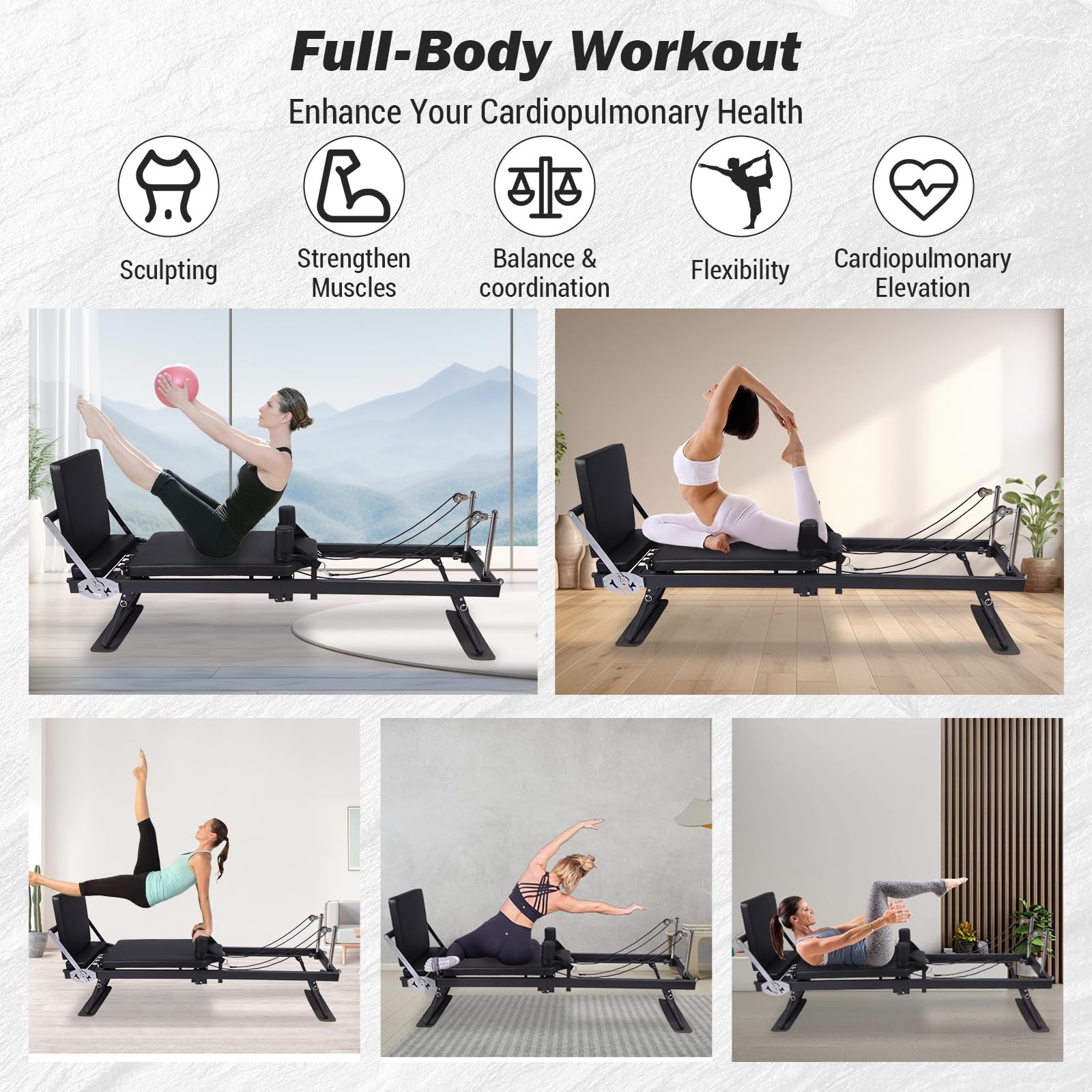 💎Foldable Pilates Reformer Machine for Home Gym Professional w/ Jump Board & Co