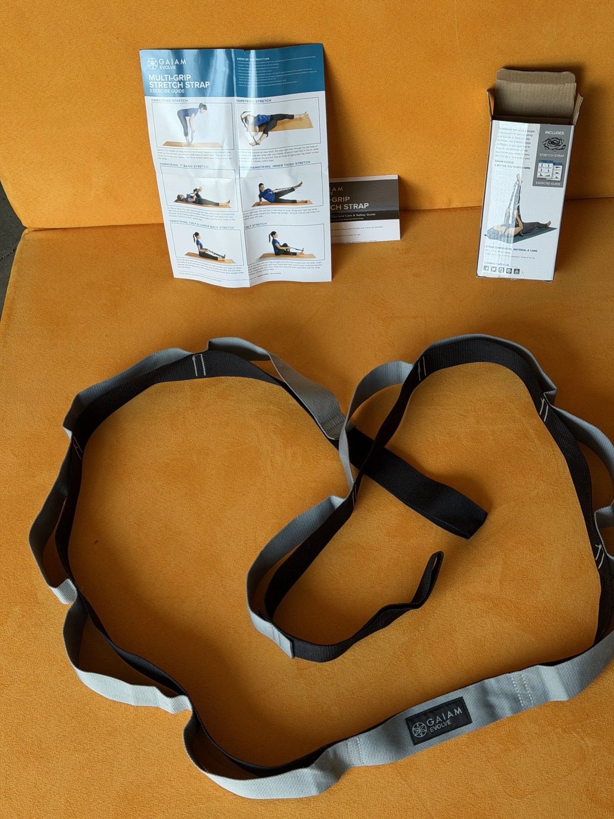 Gaiam Evolve Stretch Strap, 96 in., grey, durable, 10 grip pts, stretch guide
