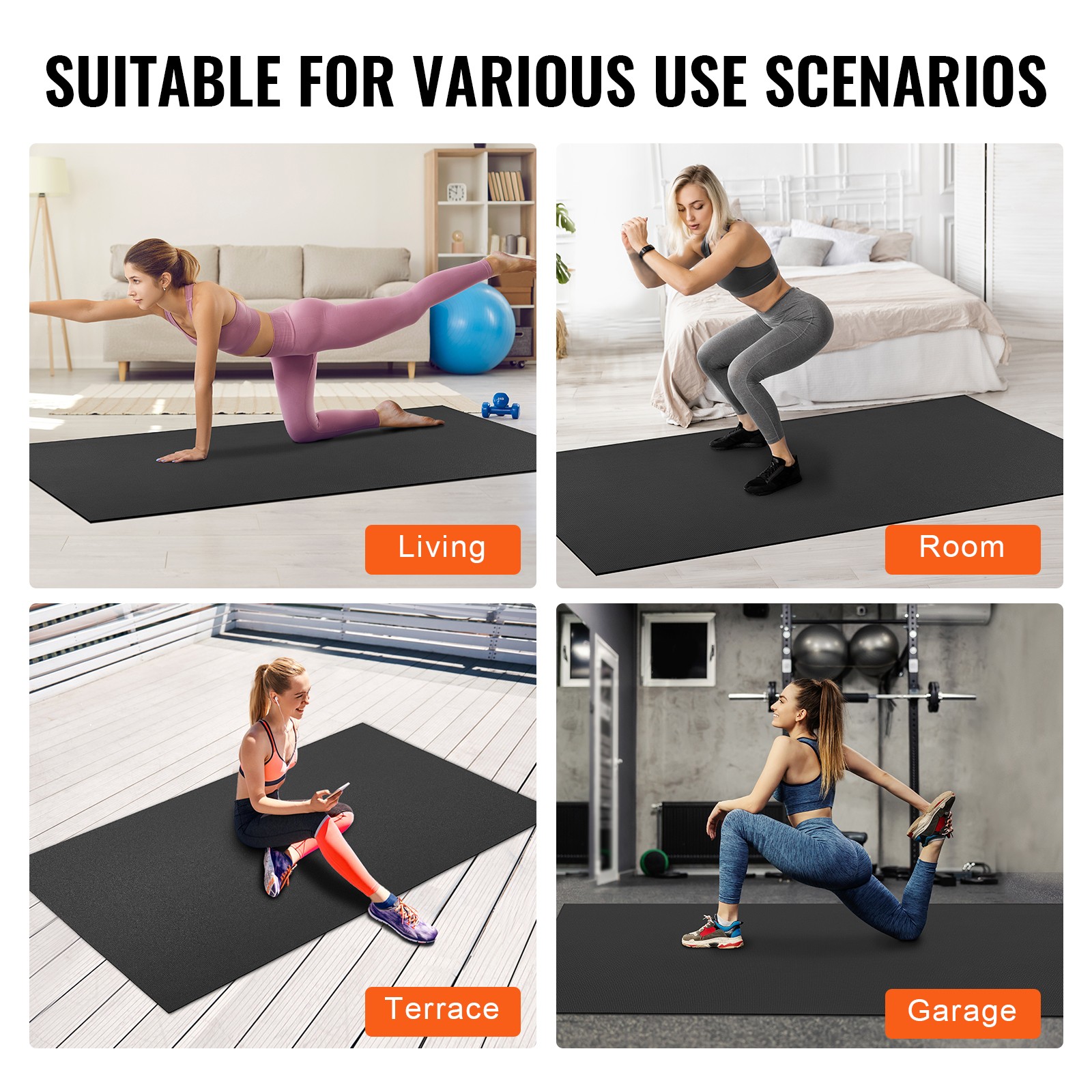 Uimoso Exercise Mat Non Slip Yoga Mat Gym Fitness Pilate Workout Mat (8x6ft)