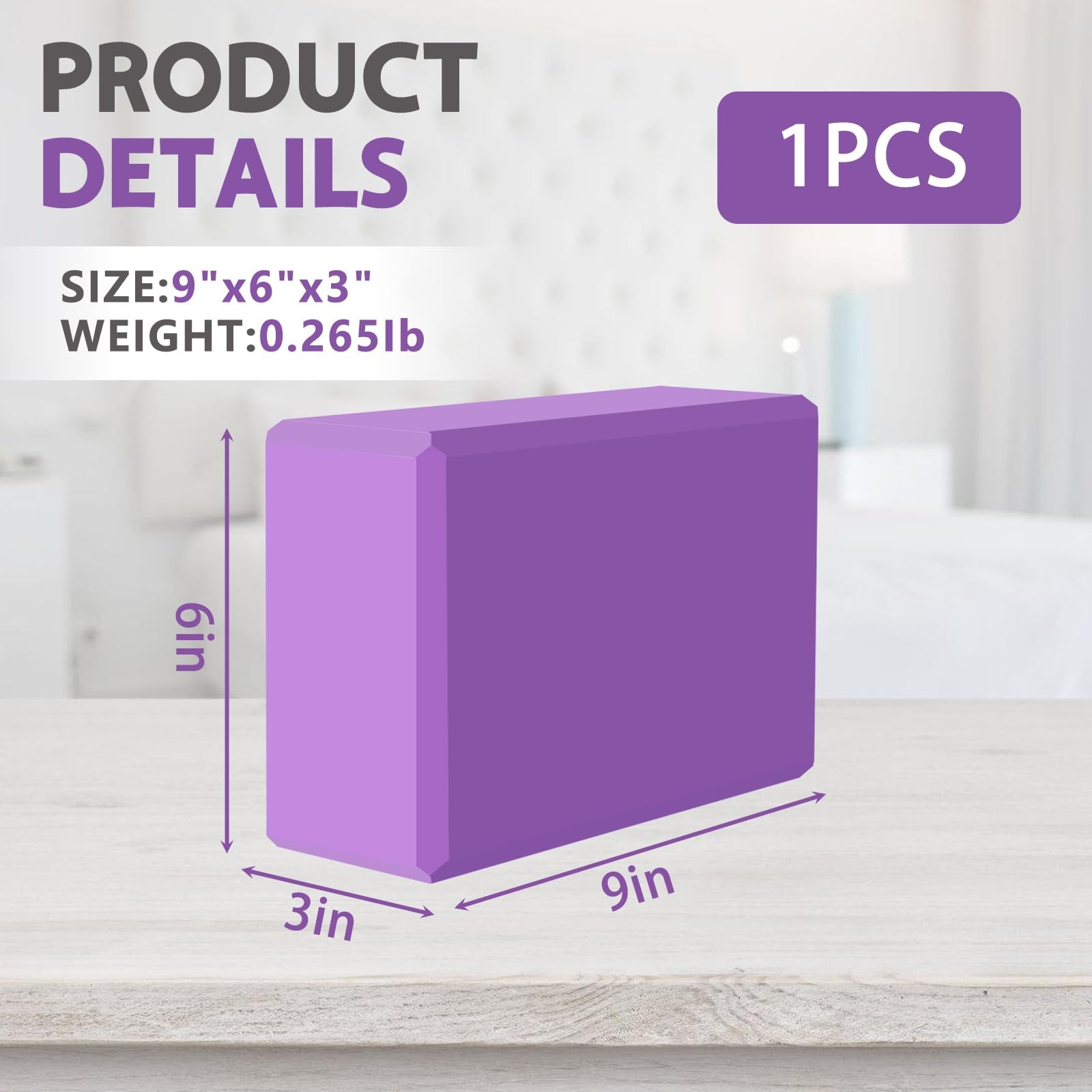 MBHKRRS 9&Prime;x6&Prime;x3&Prime; Yoga Blocks, Soft Non-Slip Surface 9&Prime;x6&Prime;x3&Prime;, Purple-1 Pack