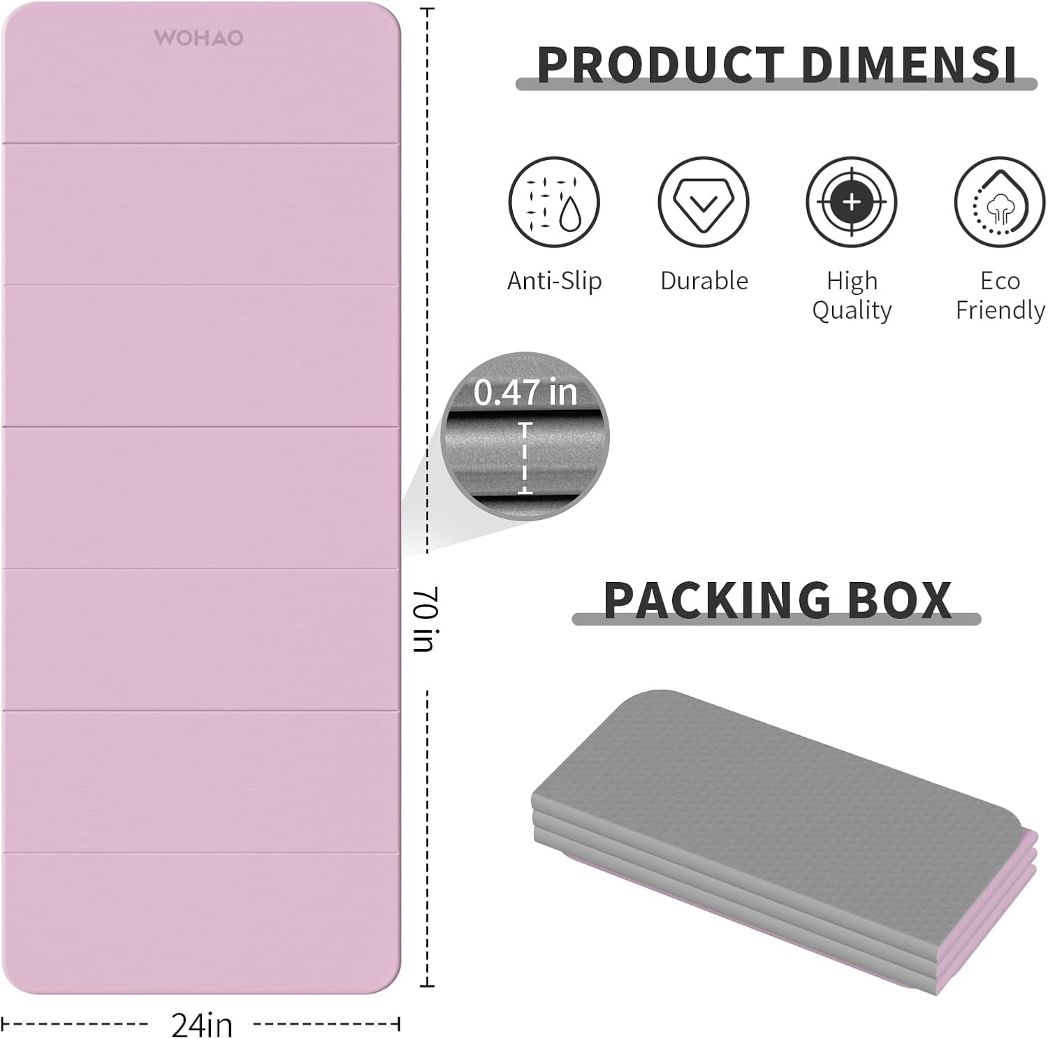 7-Fold Yoga Mat 70&Prime;X24&Prime; – 1/2 Inch Thick Folding Exercise Mat, Compact Non-Slip
