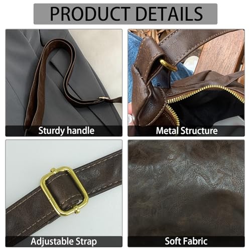 Vegan Leather Hobo Bags for Women Soft Slouchy Shoulder Handbag Dark Brown