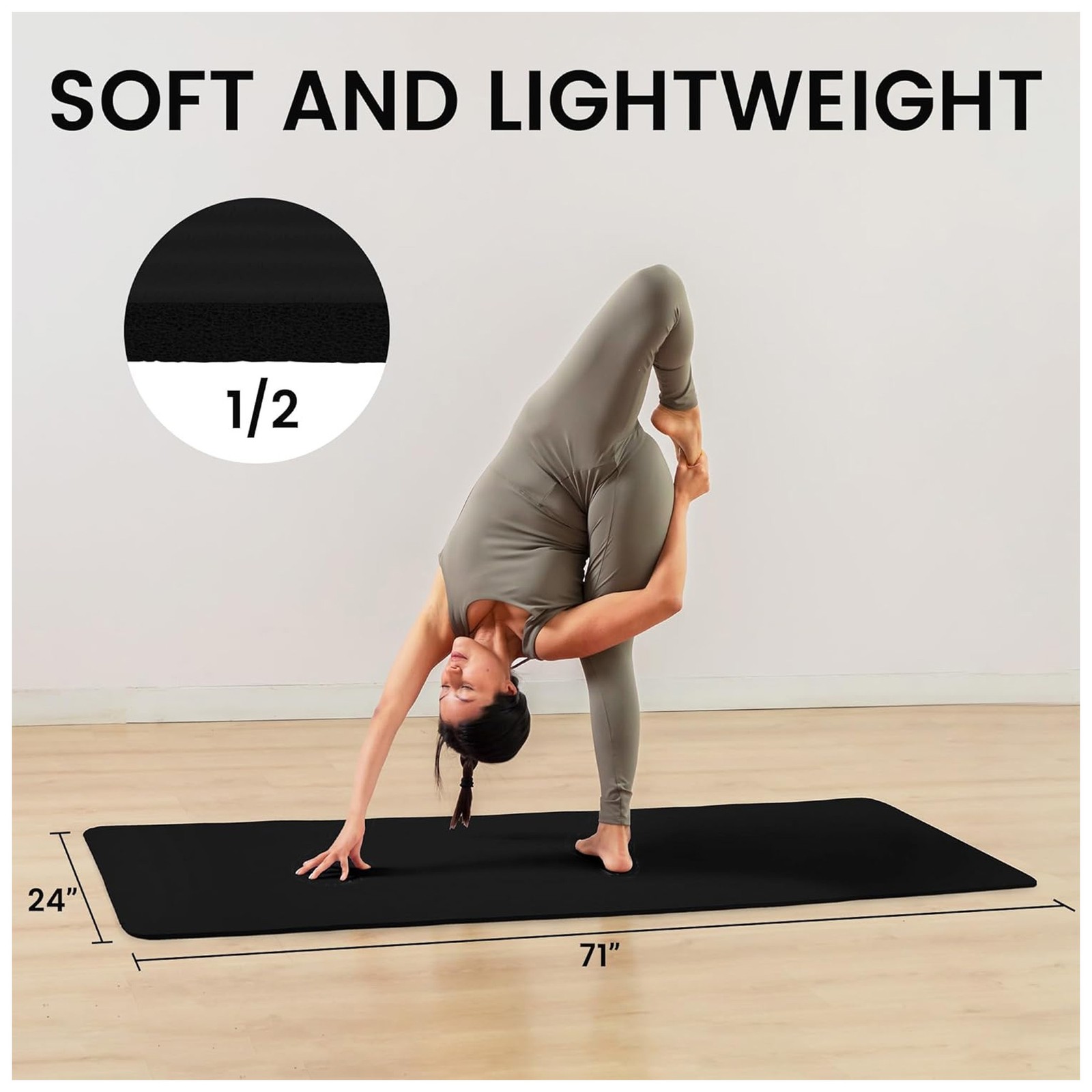 Fitvids 1/2&Prime; Thick High Density Yoga Mat, Carrying Strap, Midnight (Open Box)