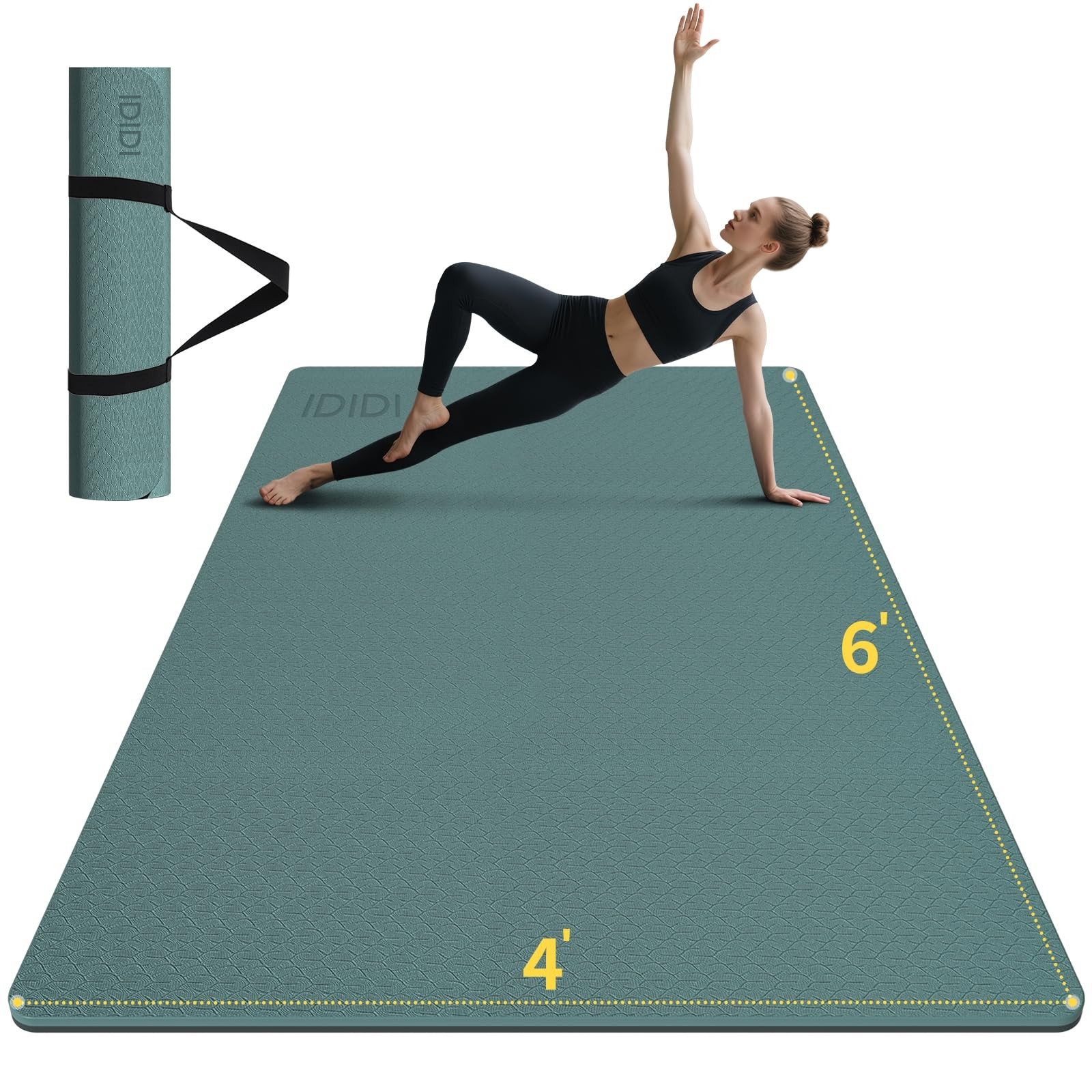Large Yoga Mat (6&rsquo;x 4&prime;) – Extra Long and Wide 72 x 48 inches, Non-Slip POE Fitne