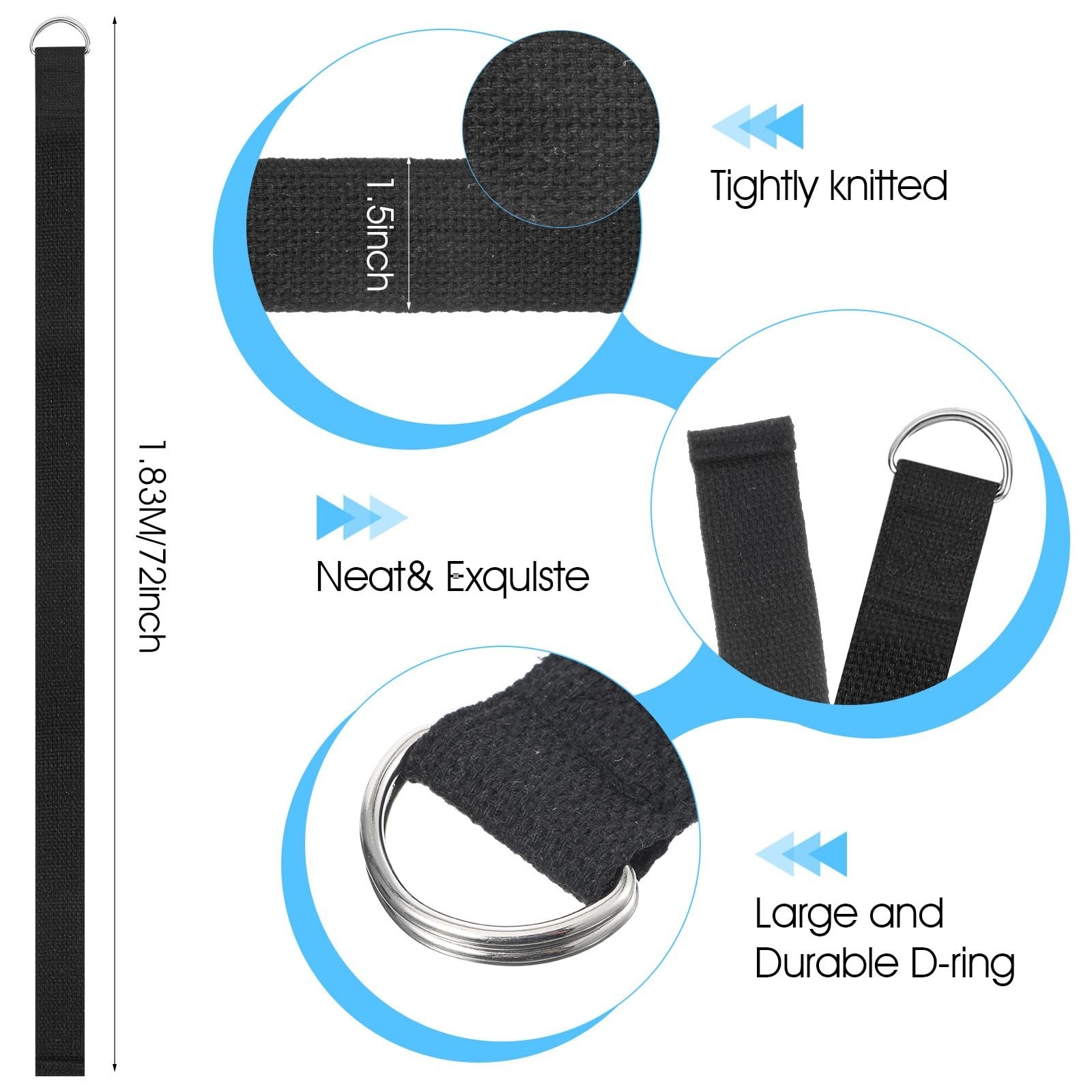 16 Pcs 6ft Yoga Straps for Stretching – Adjustable Pilates Bands with Metal D-Ri