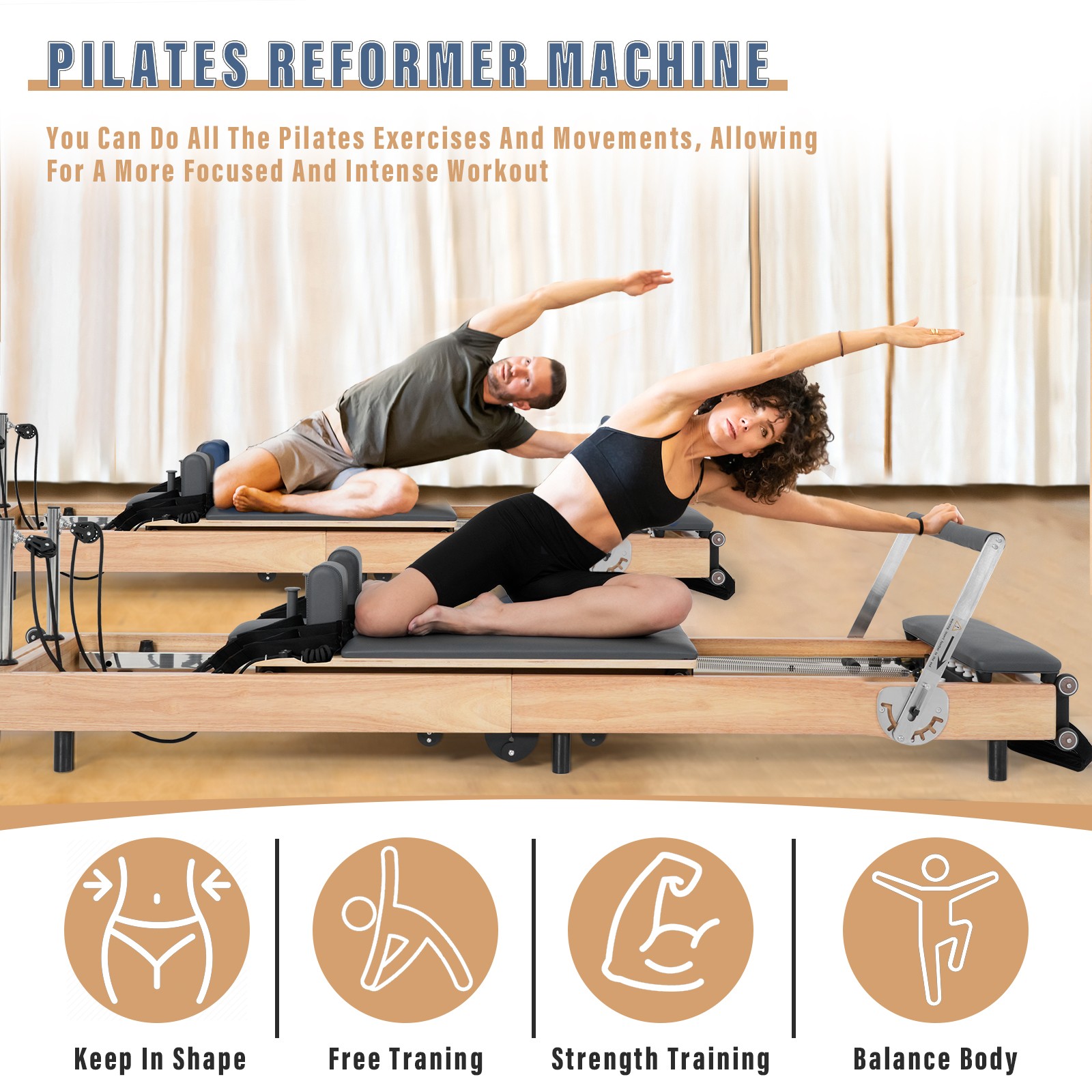 H&ZT Foldable Pilates Reformer Machine With Reformer Box Jump Board Foot Strap