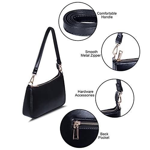 Shoulder Bag for Women Retro Vegan Leather Classic Clutch Tote HandBag Black