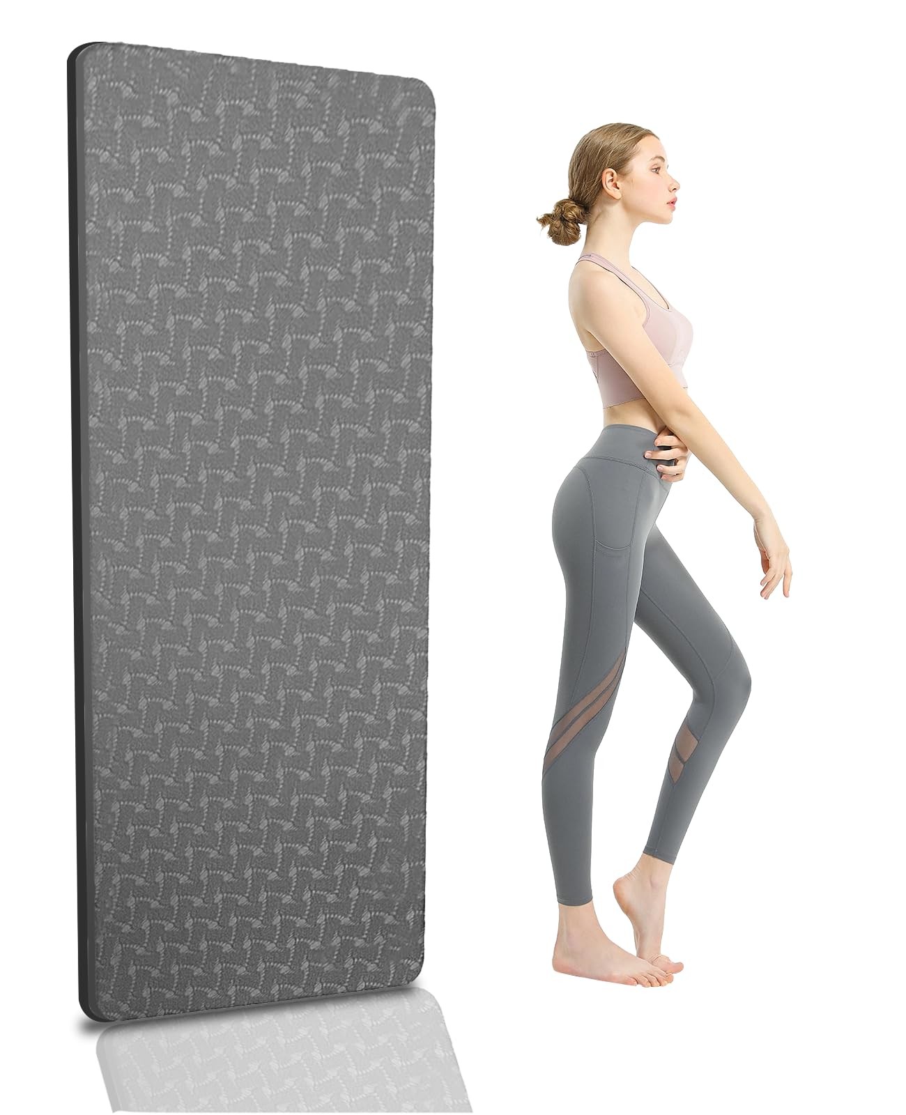 QMKGEC Yoga Mat 1/3&Prime; (8mm) Thick 72 inches x 24 x 0.33 inches, Grey