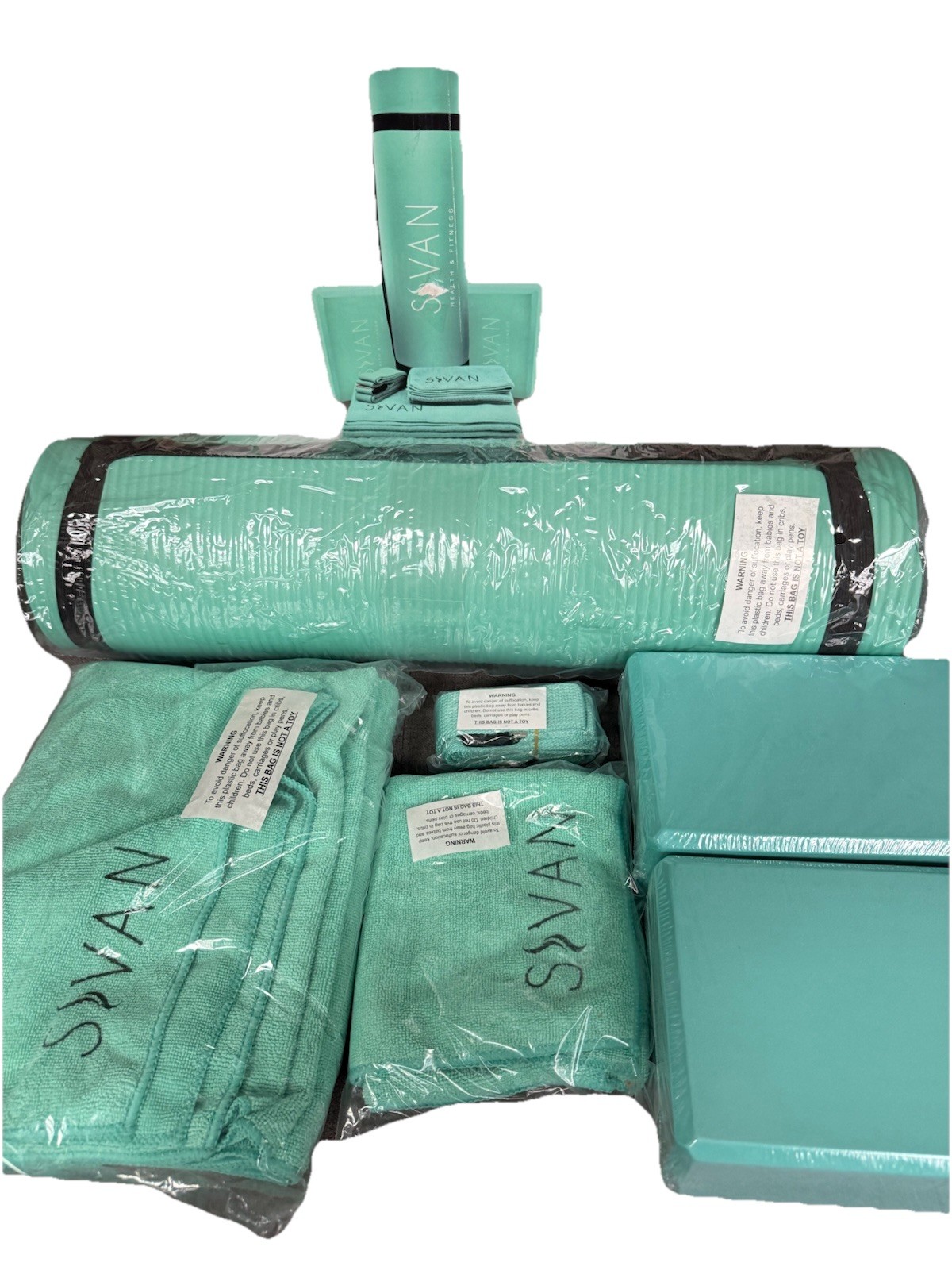 Sivan Health & Fitness Yoga Set 6-Piece Mat Blocks Strap Towels Turquoise