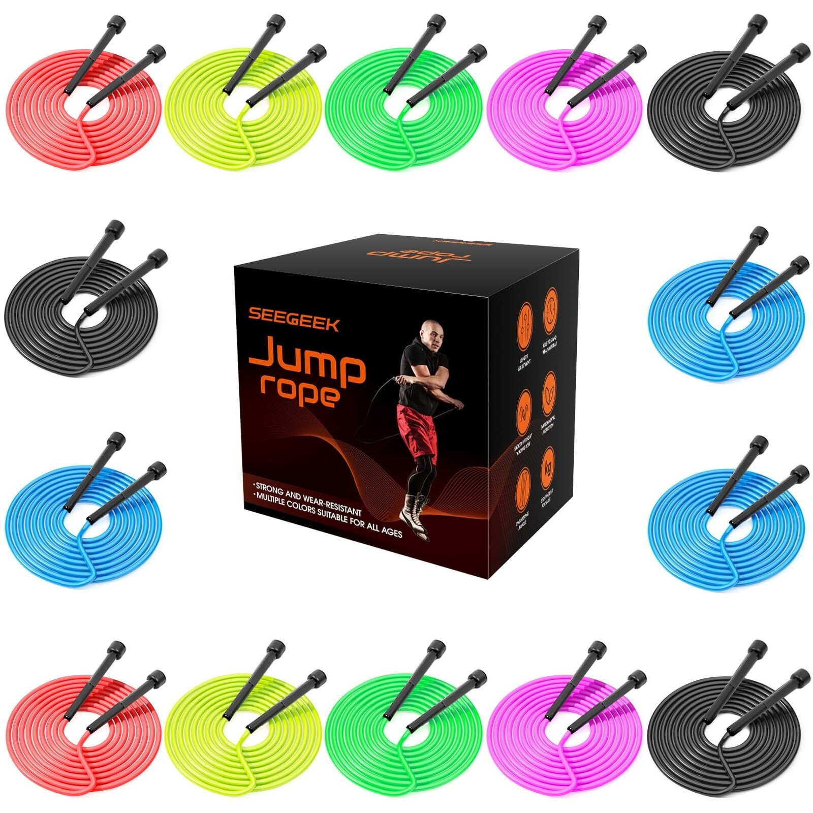 14 Pack Adjustable PVC Jump Rope for Cardio Fitness – Versatile Jump Rope for…