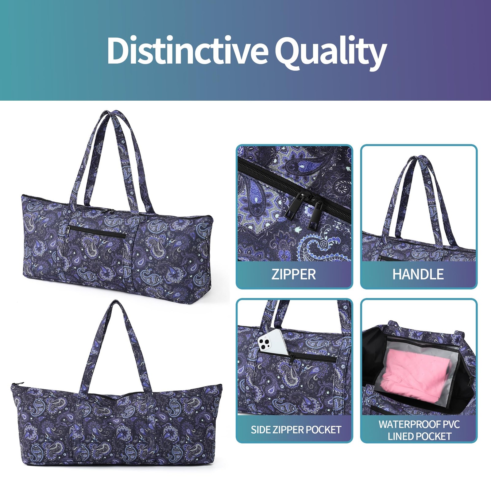 Large Yoga Mat Bag Carrier With Wet Pocket Gym Tote For Women Workout Pilates