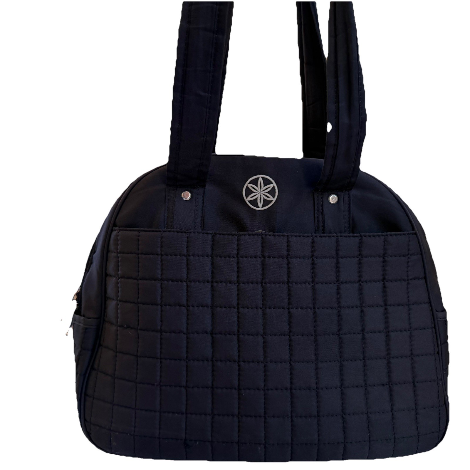 Gaiam Yoga Gym Bag Black Quilted With Water Bottle Pocket & Mat Holder 15x12x7in