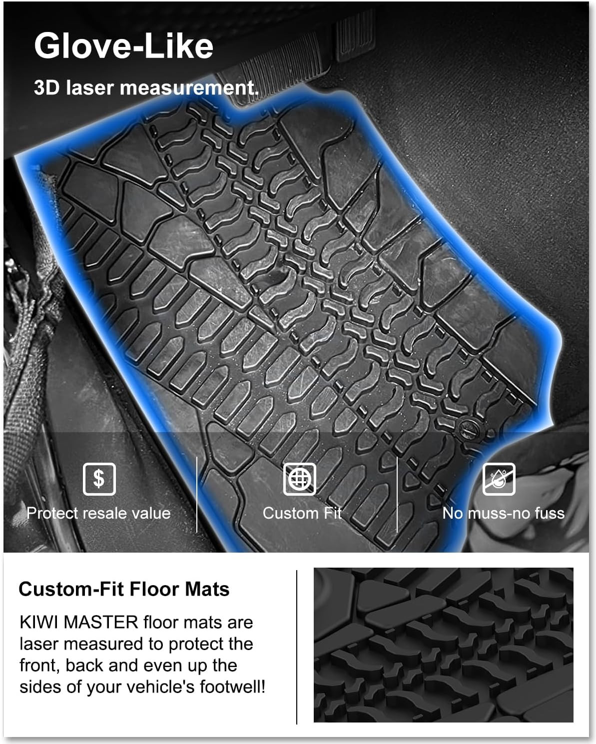 Custom Fit Floor Liners 2007-2013 Wrangler JK 4 Door Mats Front&Rear 2 Row Black