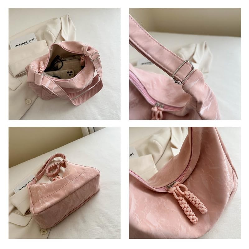 Shoulder Bag for Women,Ultra Soft Foldable Vegan Leather Crossbody B Pu-pink