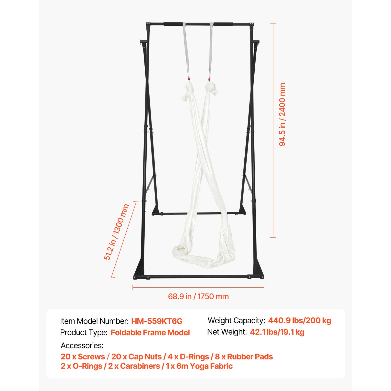 Uimoso Yoga Stand Frame 440 lbs Capacity with 6.6-Yard Aerial Hammock