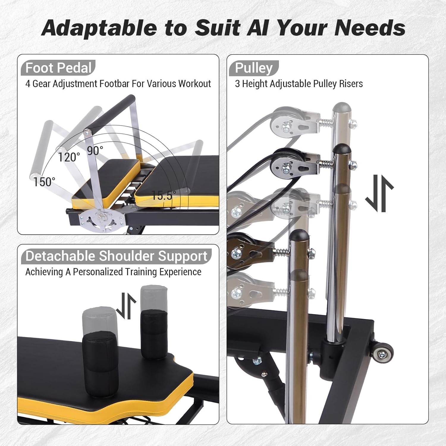 Foldable Pilates Reformer Machine with Wheels, Adjustable Armrests & Headrest