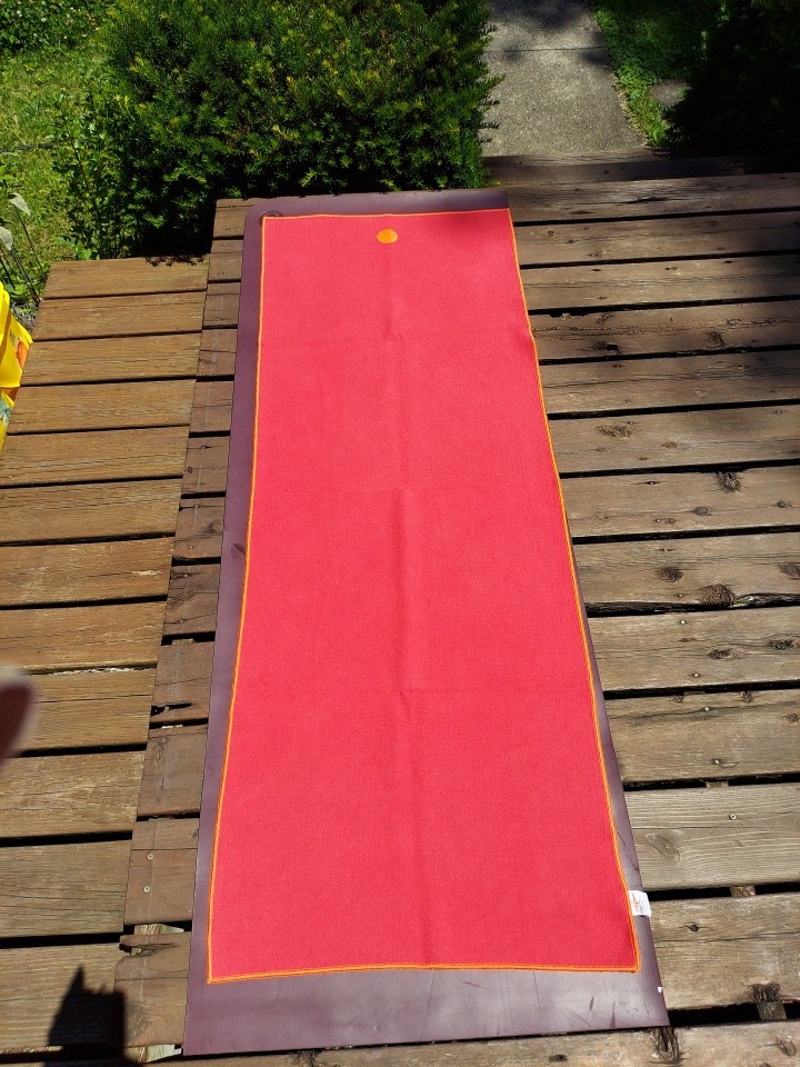 Yogitoes Skidless Yoga Towel Red w/ Orange Border Non Slip Silicone Nubs 23×63
