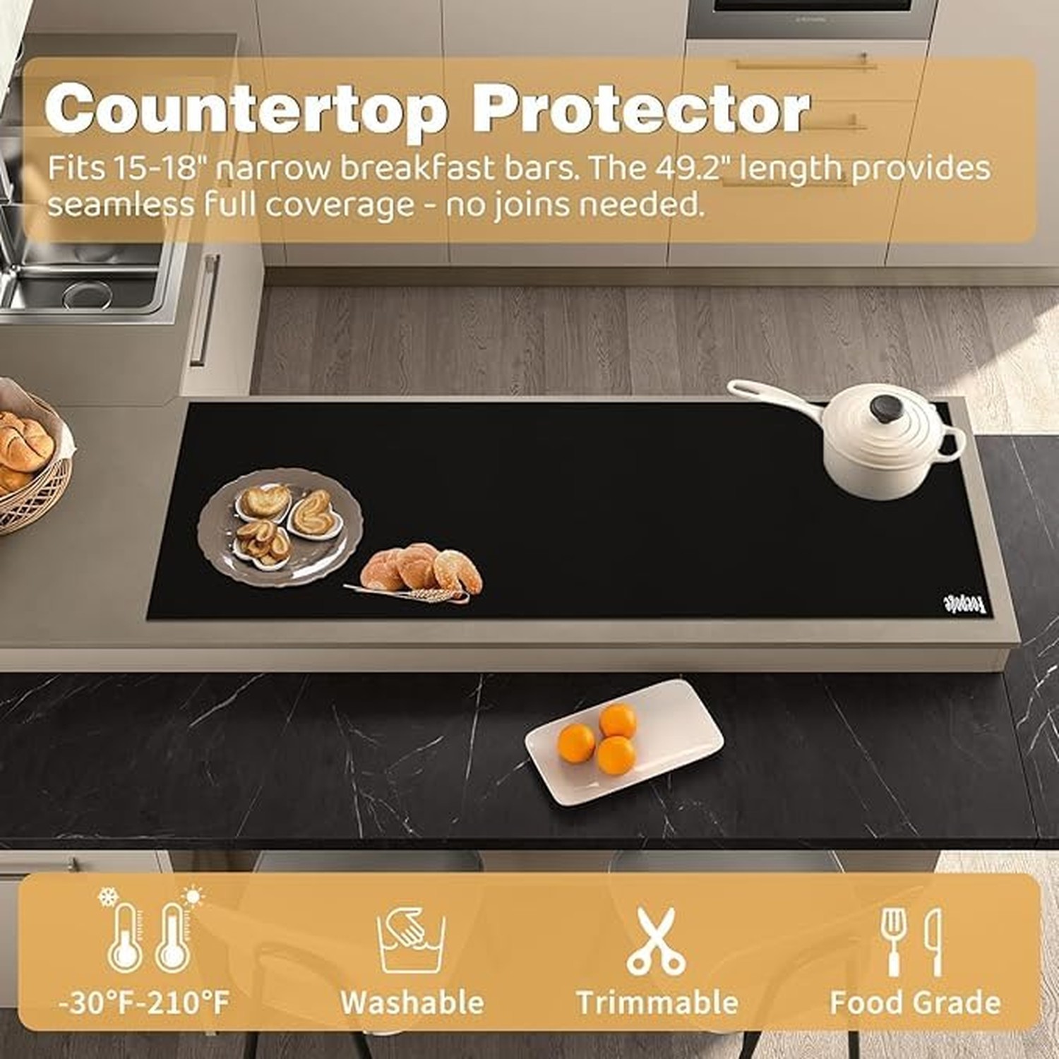 49.2&Prime; x 15.7&Prime; Large Silicone Mat for Kitchen Counter Protector, Cuttable Sili…