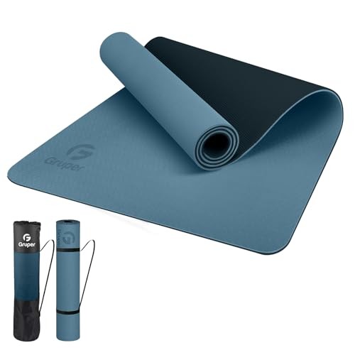 Non-Slip Yoga Mat – Eco Friendly – 0.31x24x72 Inches – Grey Blue/Black