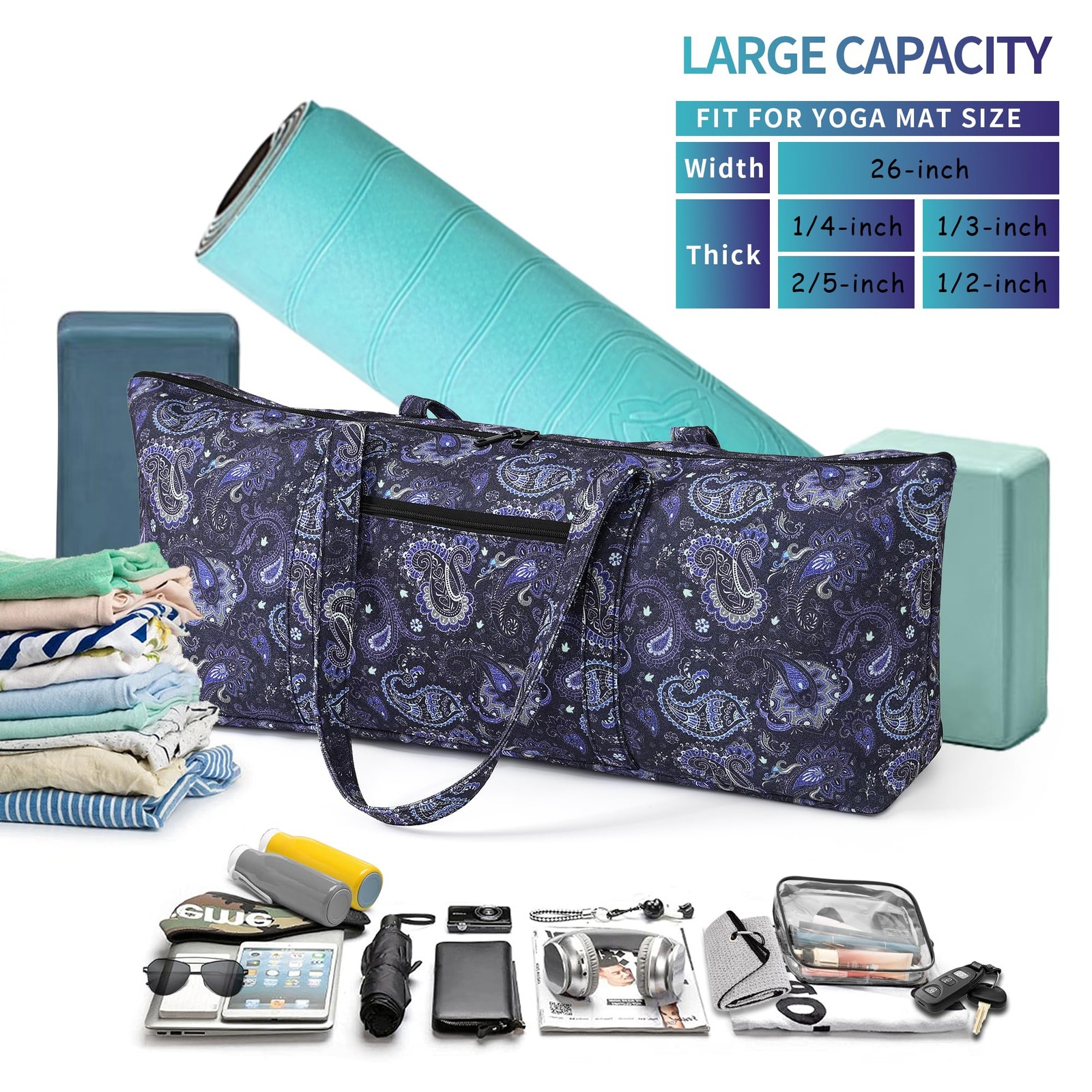 Large Yoga Mat Bag Carrier With Wet Pocket Gym Tote For Women Workout Pilates