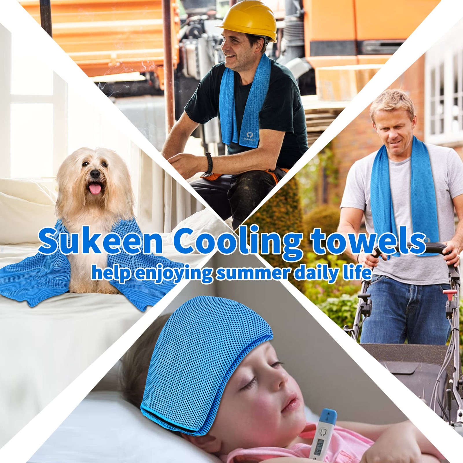 Sukeen Cooling Towel 40&Prime; x 12&Prime;, Blue/Purple/Dark Blue/Pink/Green/Grey