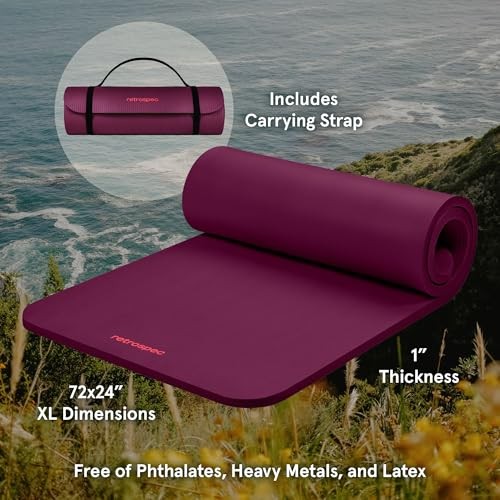 Boysenberry Solana Yoga Mat – 1&Prime; Thick & Nylon Strap for Men & Women
