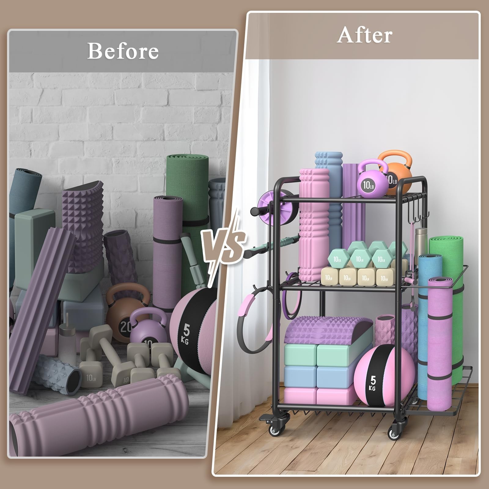 Multi-Functional Home Gym Storage Rack – Yoga Mat Storage Rack, Dumbbell Weig…