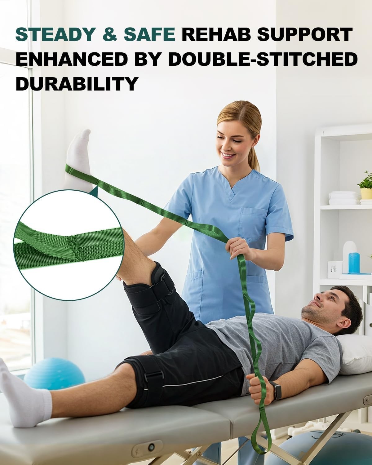 Versatile 75-Inch No-Stretch Yoga Strap for Therapy & Mobility – Green