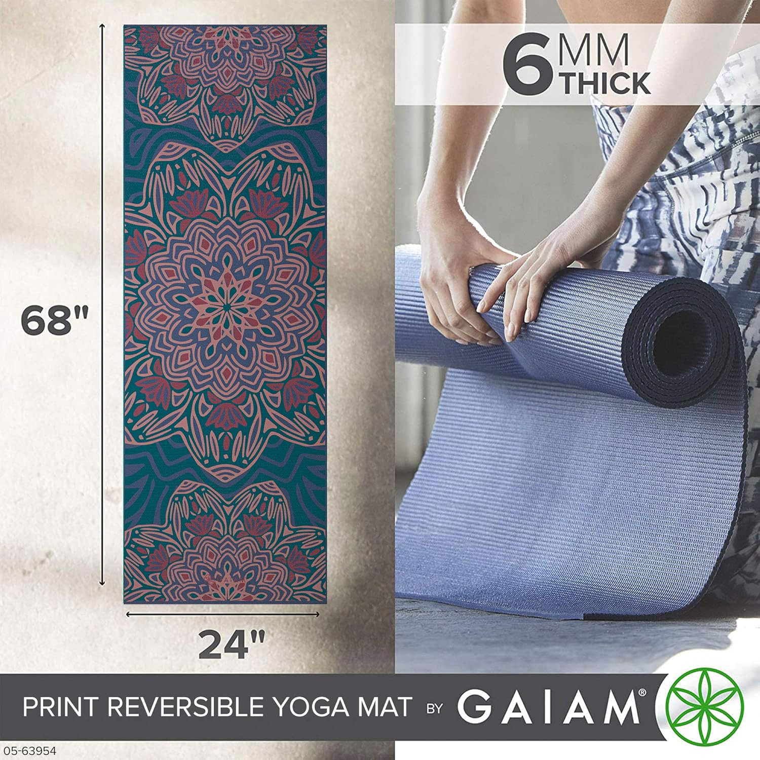 Yoga Mat – Premium 6Mm Print Reversible Extra Thick Non Slip Exercise & Fitness
