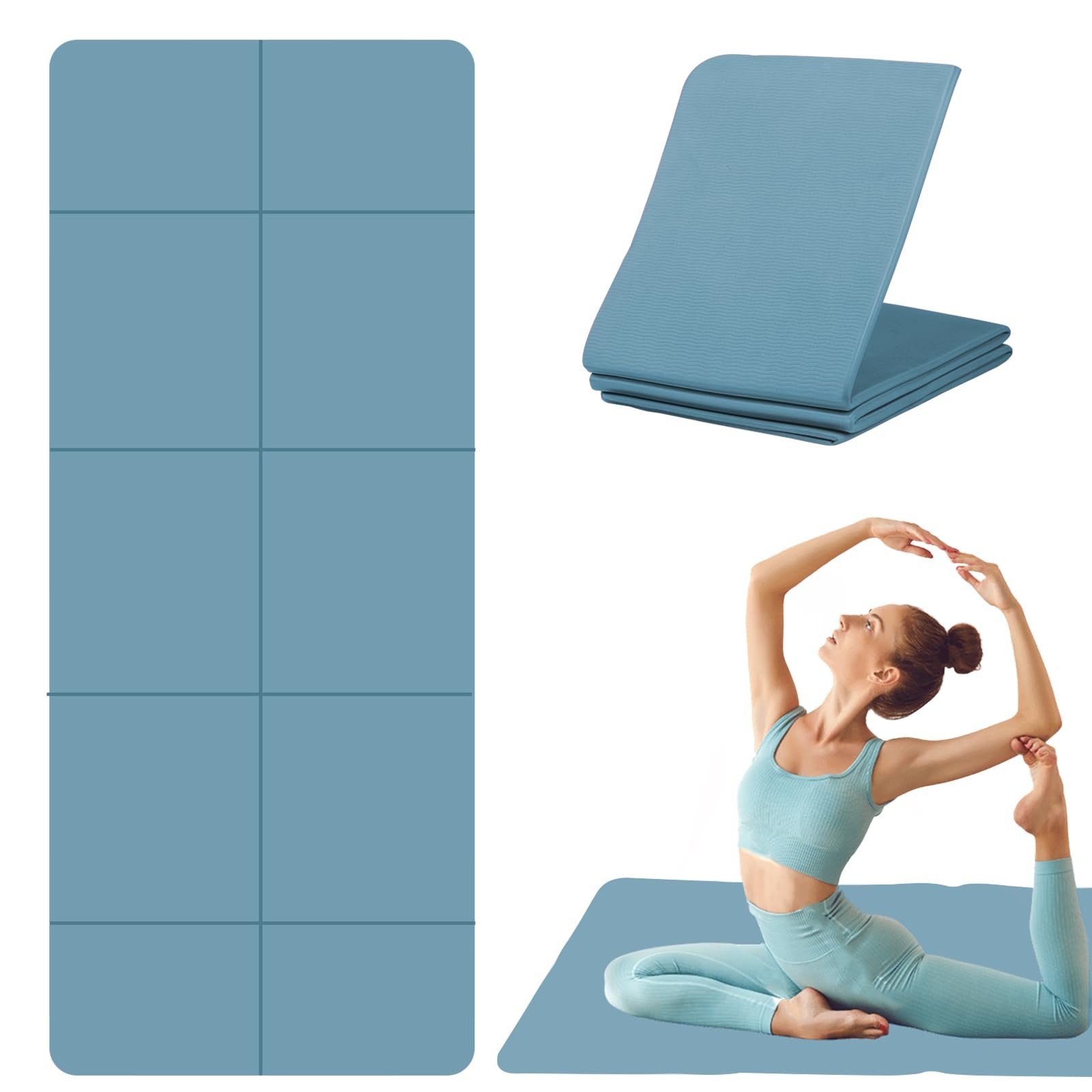 Foldable Yoga Mat TPE Exercise Pilates Mat 183 x 61 cm, 5 mm Thick, Sports Ma…