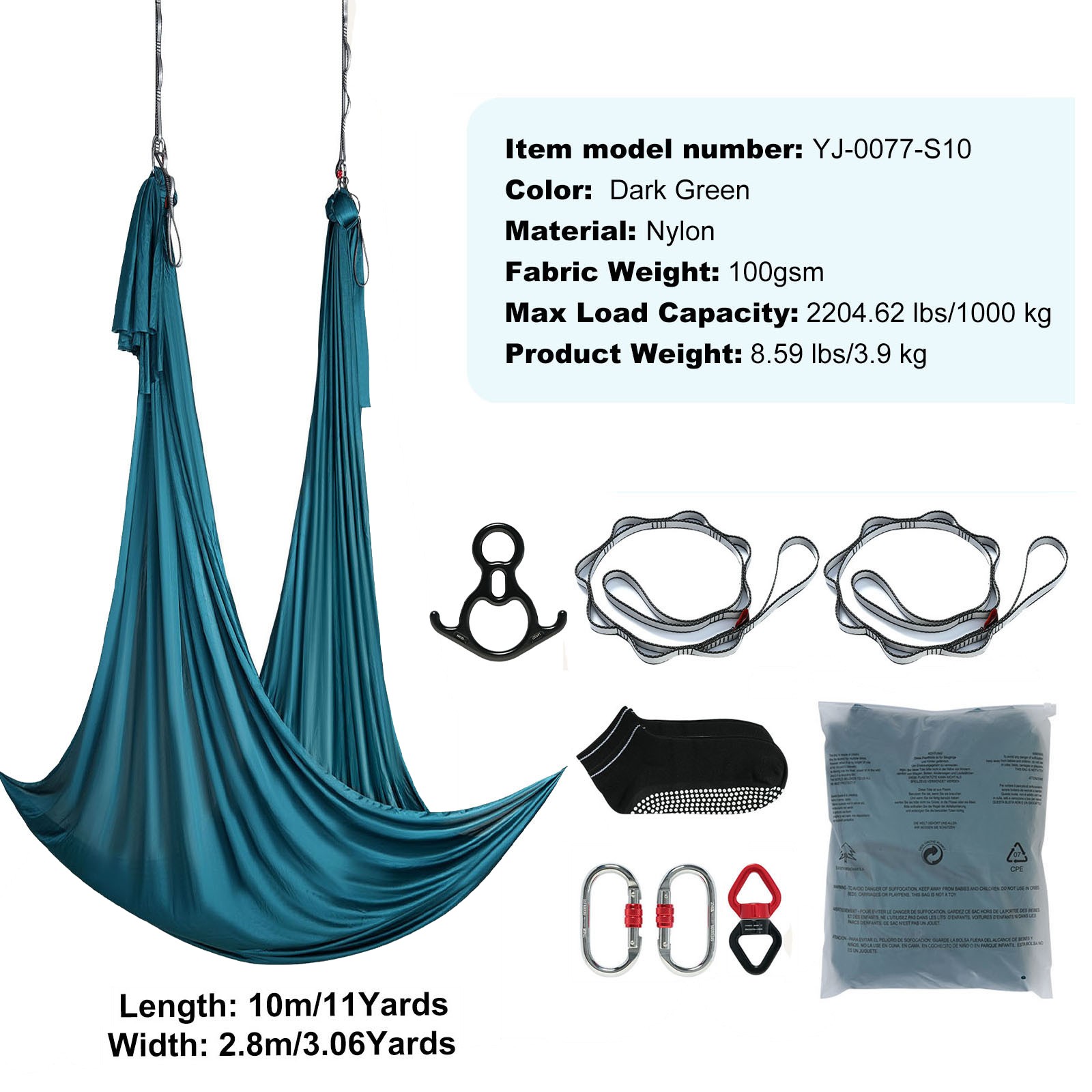 Uimoso Aerial Silk Yoga Swing Set 11 Yards Hammock Trapeze Inversion Fly Green