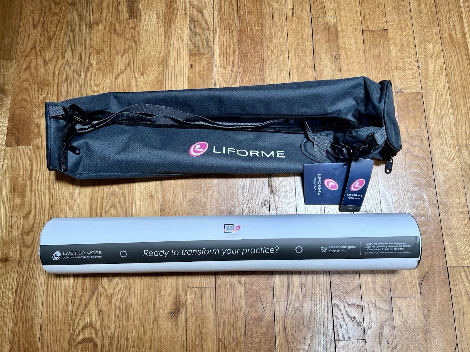 Liforme Yoga Mat w/ Carrying Case Gray/Pink 70 x 24 in 4.2mm