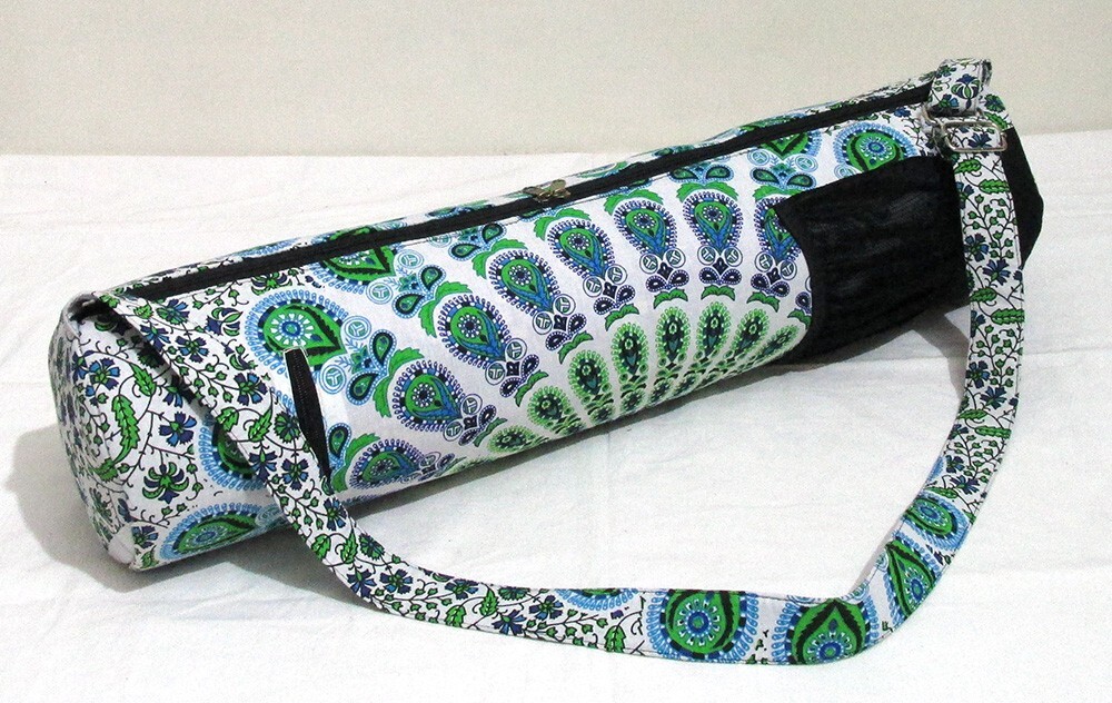Indian White Peacock Mandala Bag With Shoulder Strap Yoga Mat Carrier Yoga Bags