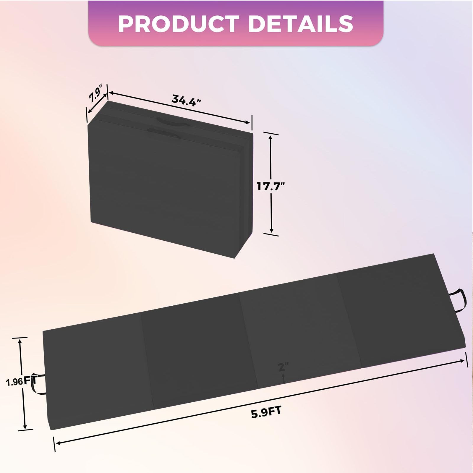 Exercise Mats & Gymnastics Tumbling Mats Thick Portable Home Gym Floor Pad Black
