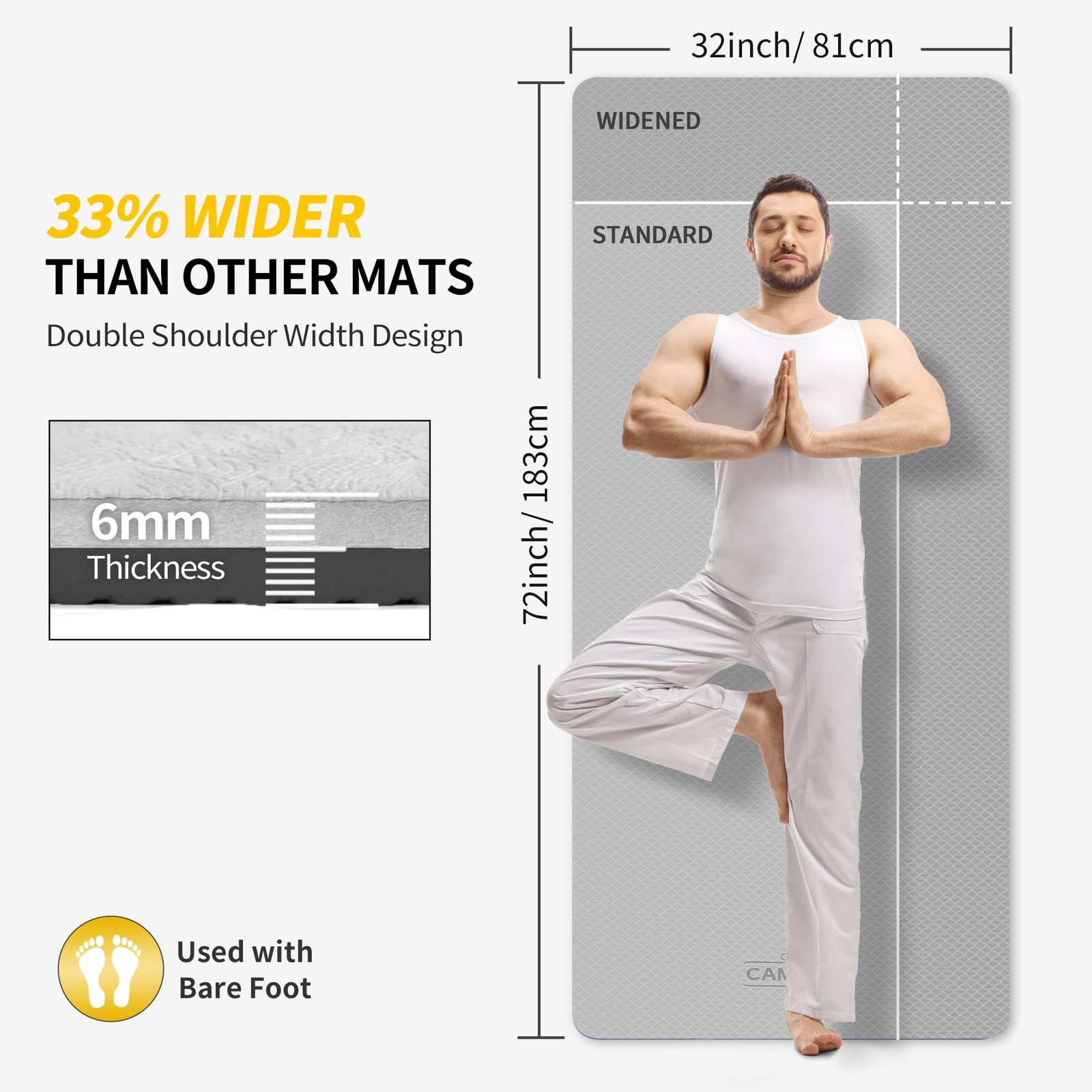 CAMBIVO Extra Wide Yoga Mat for Women and Men (72&Prime;x 32&Prime;x 1/4&Prime;), Eco-Friendly …