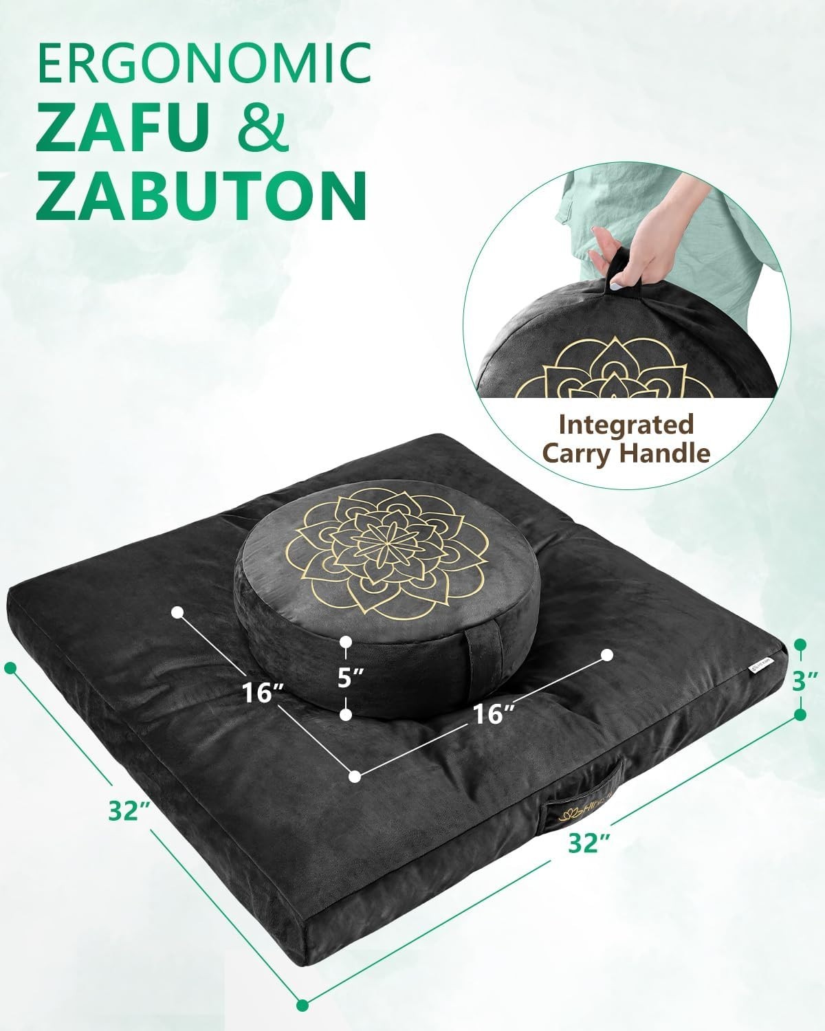 Velvet Meditation Pillow – Large Round Zafu, Buckwheat Filled, Ergonomic