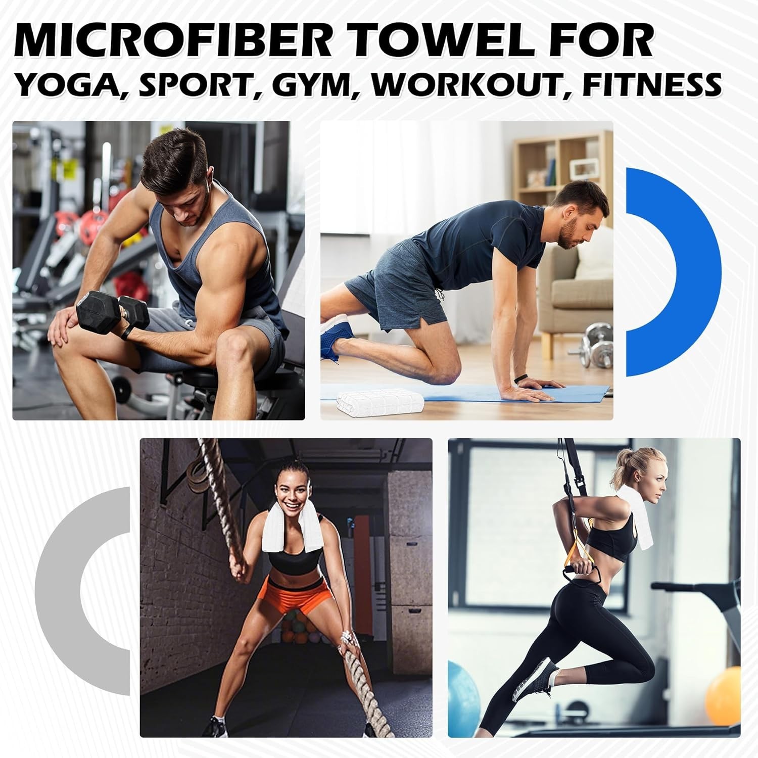 HOMERHYMRE Microfiber Workout Towels, 5 Pack White Gym Sweat Sports Towel for Yo