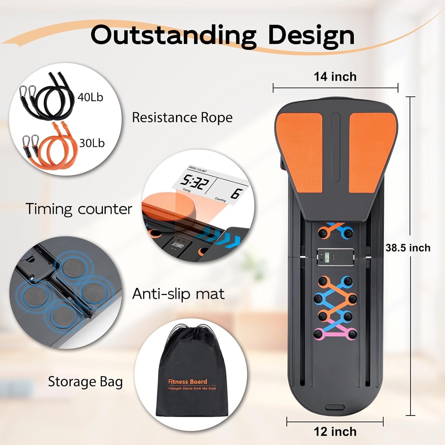Pilates Board Reformer Set Portable Foldable Black Orange Bag Timer Rope Mat NEW