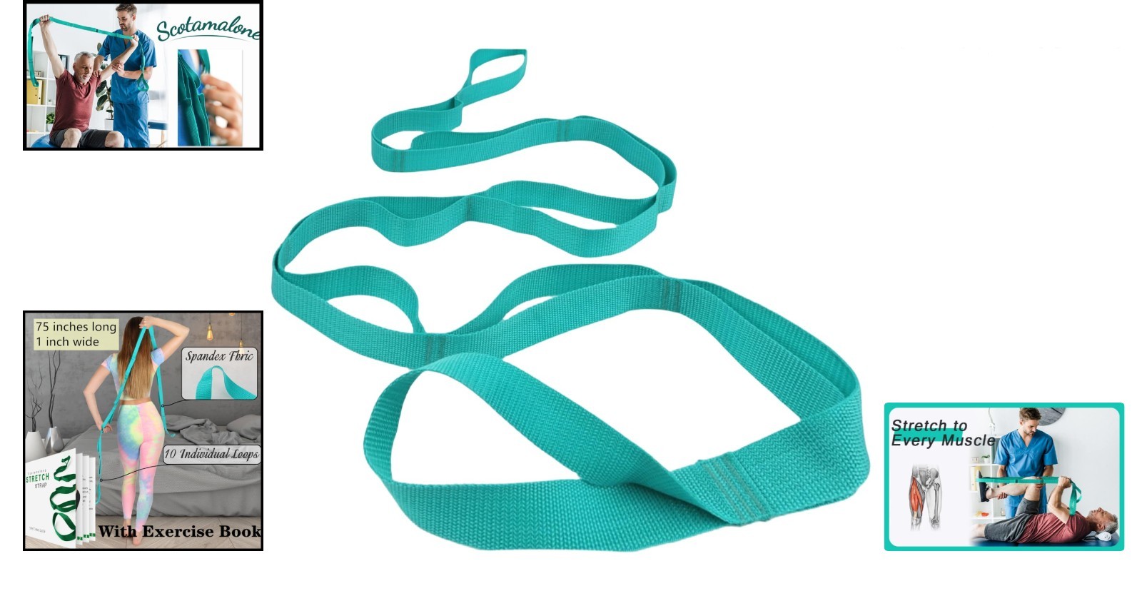 Versatile 10-Loop Yoga Stretching Strap for Enhanced Flexibility – Light Green