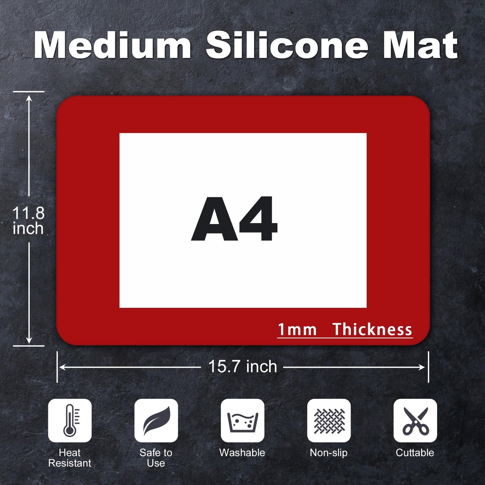 Silicone Mat for Kitchen Counter, Silicone Mat Trimable to Size (Red, 15.7×