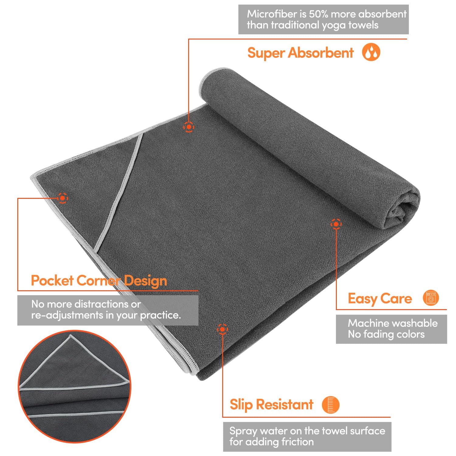 Iuga Non Slip Yoga Towel Extra Thick Hot Yoga Towel Hand Towel 2In1 Set Corner