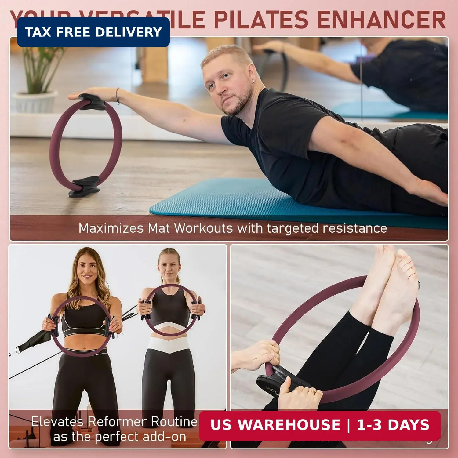 PhysKcal Pilates Ring, 15-Inch Magic Circle with Extra Thick Padded Handles, Pil