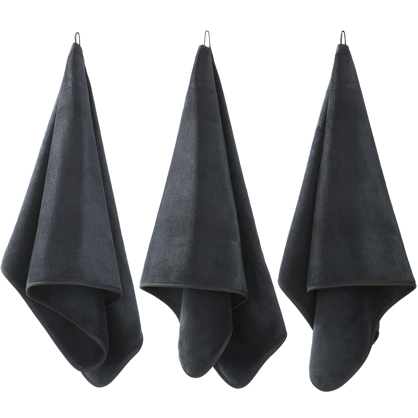 Wuwahold Microfiber Gym Towels Bigger Size Super 3P-15×31 inches, Pure Black