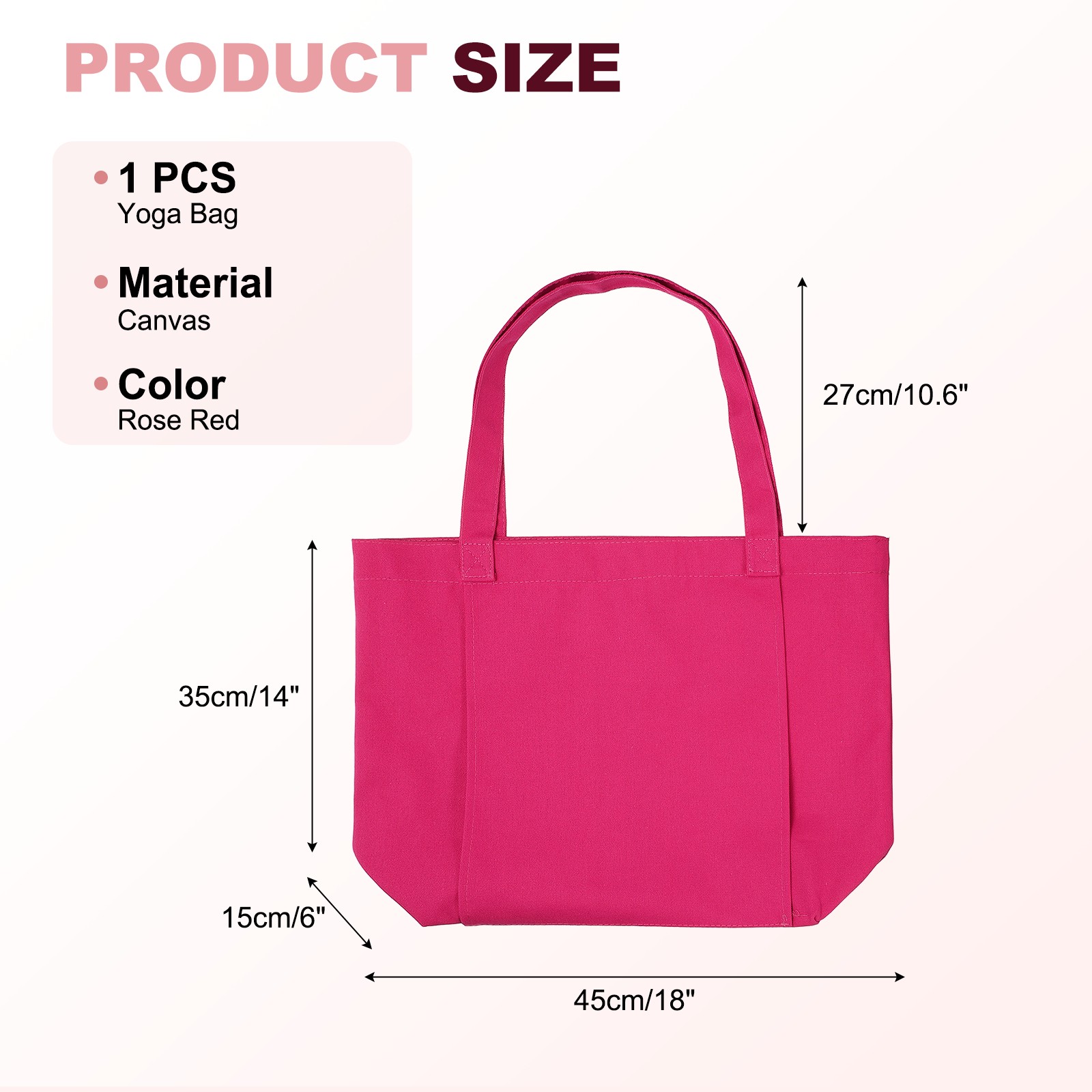 1 Pcs Yoga Bag, Tote Pilates Bag with Yoga Mat Holder Canvas & Rose Red