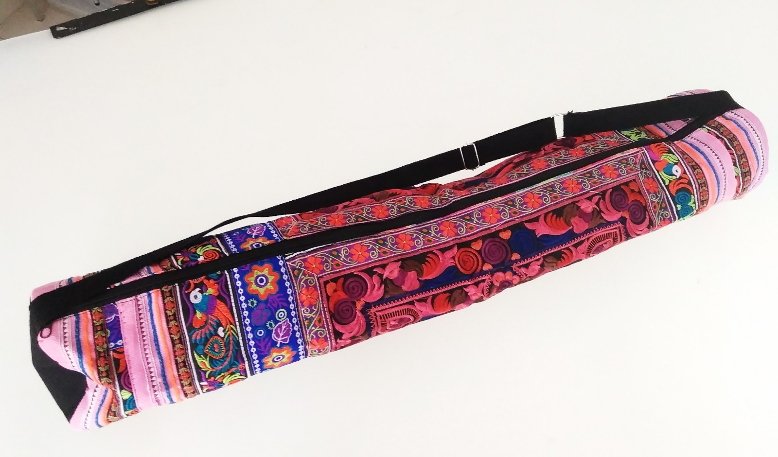 Handmade Fabric Yoga Mat Bag Accessory Blue Carrier Gym Tribal Art Thai Craft 4